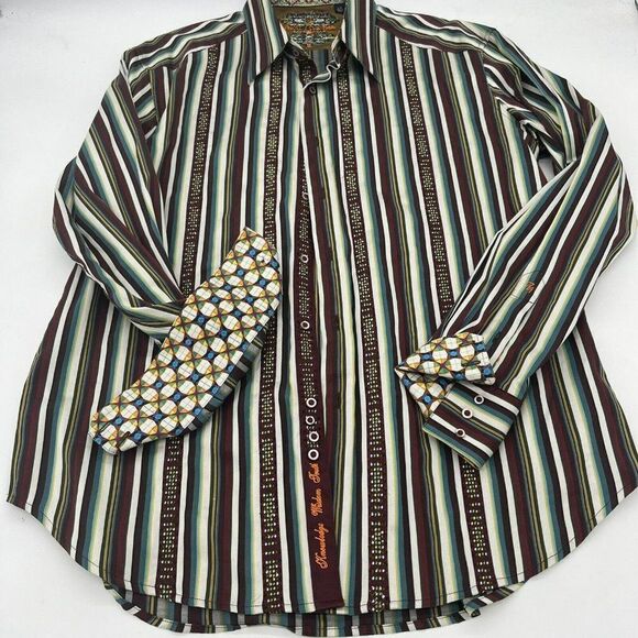 ROBERT GRAHAM Marbella Button Shirt Silk Blend Flip Cuff Trim Design LG - Picture 1 of 9